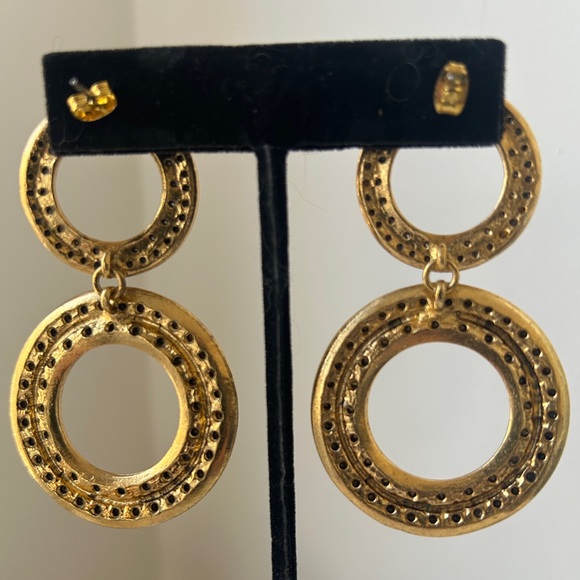 Multi Color Sparkly Rhinestone Dangle Earrings Rose Gold Tone Jewel Tones Runway - Picture 7 of 9